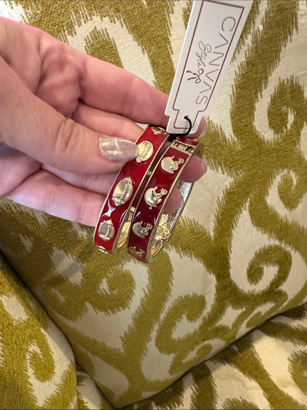 Crimson Red Enamel Football Bracelets (Set)